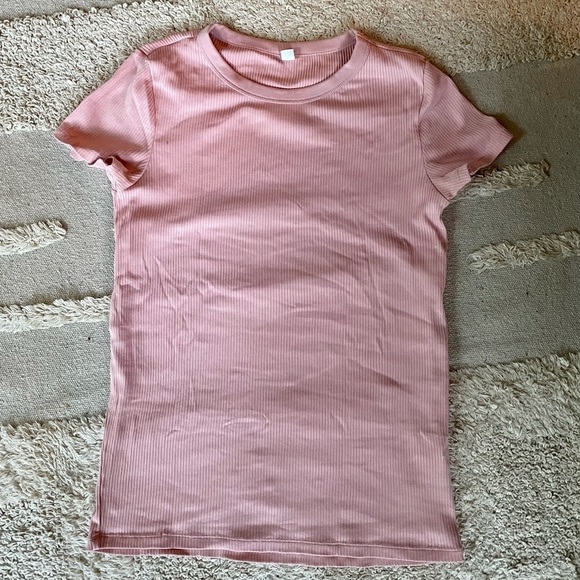 UNIQLO PINK RIBBED SHORT SLEEVES TEE - S - Picture 2 of 10